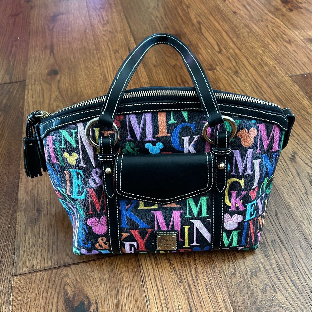 Dooney & Burke Mickey & Minnie Rainbow Names Black Large Bag - Rare Pattern